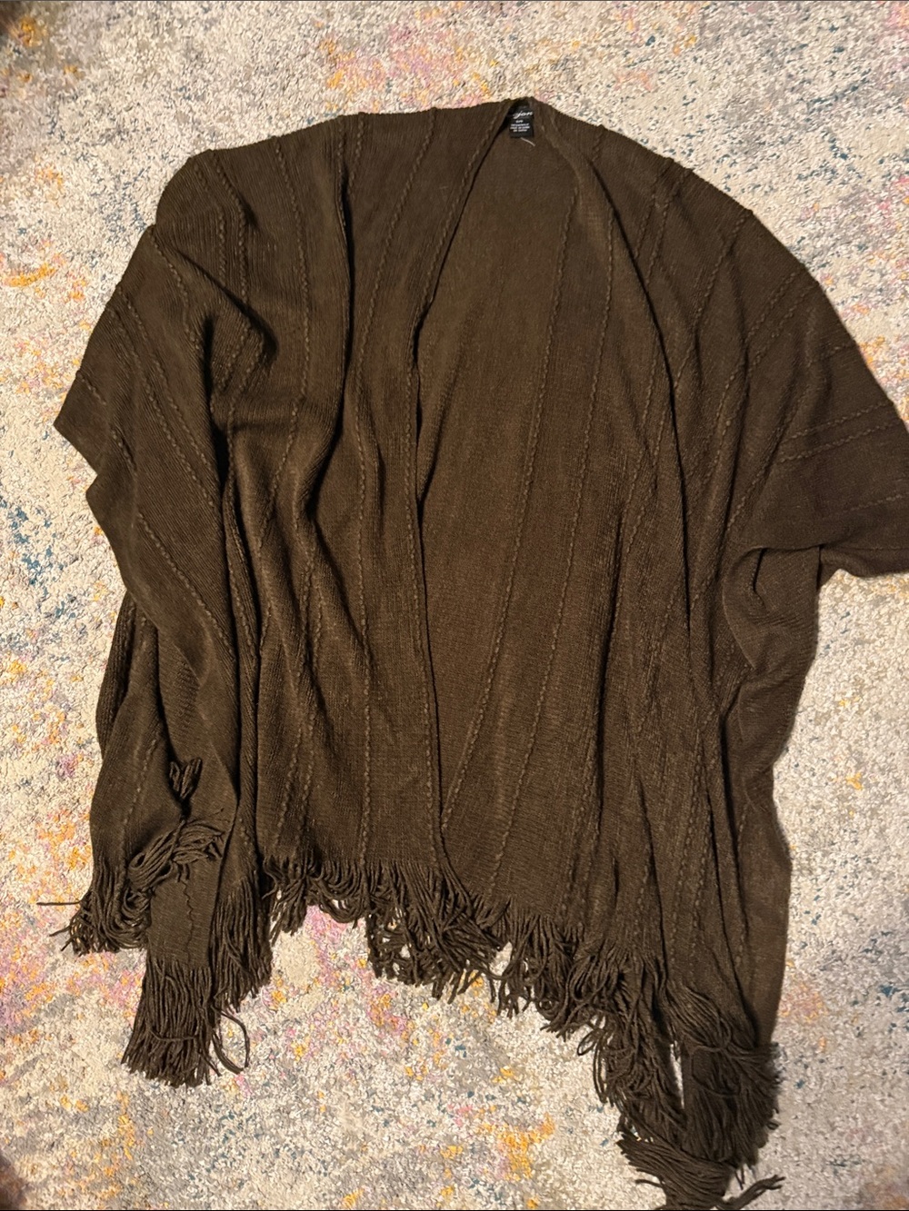New Cejon Dark Brown Fringe Open-Front Poncho